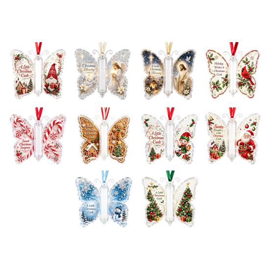 Feiertags-Geld-Überraschungs-Anhänger Weihnachts-Geldhalter-Schmuckstück, Acryl-Hänge-Dekoration mit Vintage-Erinnerungsstück Schmetterlingsdruck, Partyzubehör Und