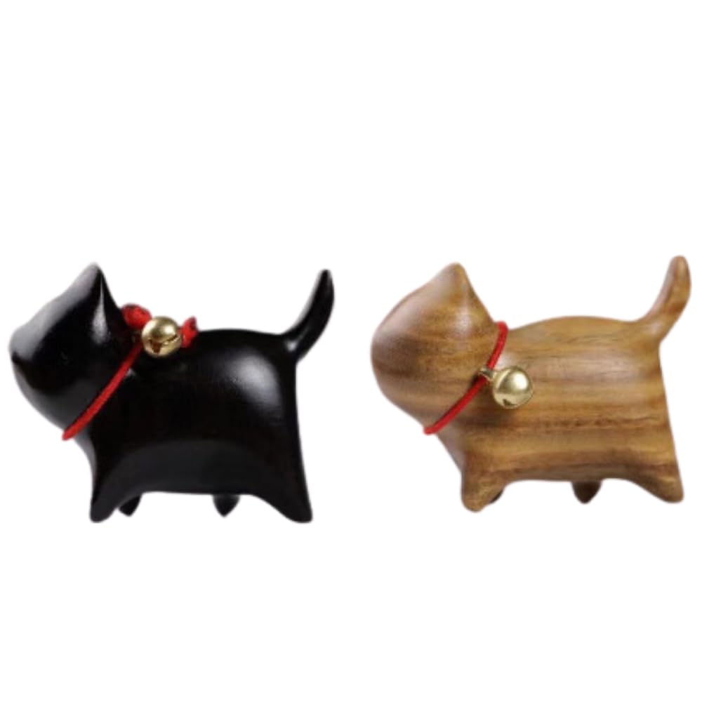 

Tropchou Lucky Cat Wooden Miniature Cat Entryway Good Luck Favors Figurines, 2-Piece Set, Ornaments, Decor,