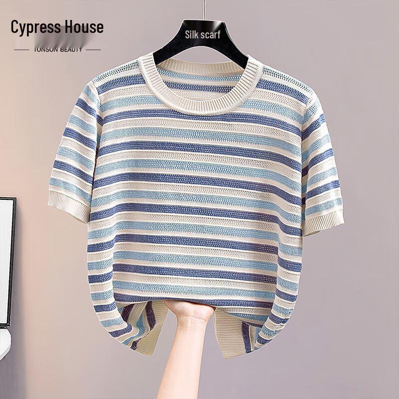 Siboshe Women s Color-Block Stripe Hollow Knit Top One Size