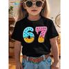 Summer Cartoon Bow Cute 67 Six Seven Print Kids Short Sleeved Shirt Cotton Casual Childrens Tshirt Girls Fashion Clothes Tees