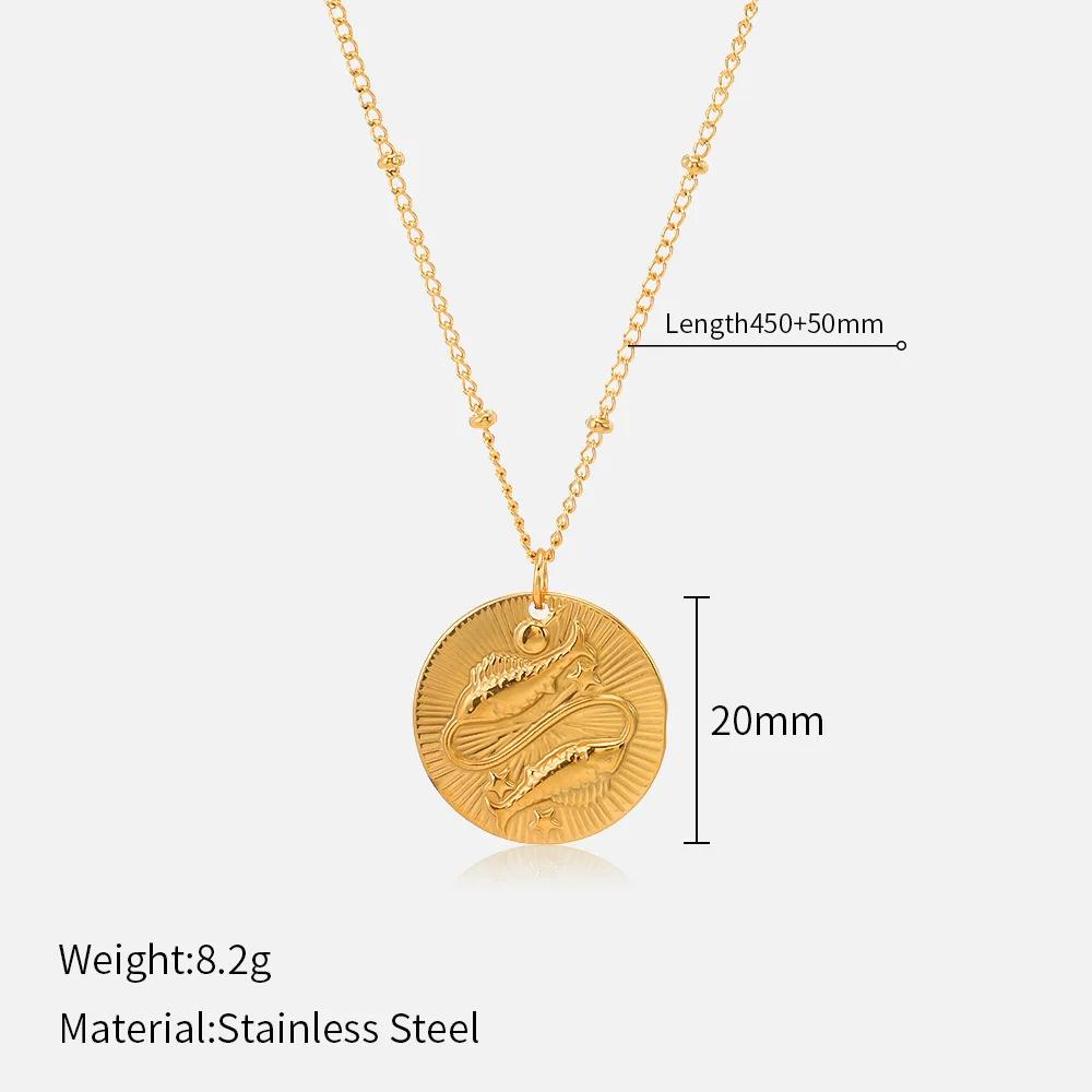 

Fashion Zodiac Signs Stainless Steel Pendant Necklace for Men Women Luxury Twelve Constellations Embossed Clavicle Chain Jewelry