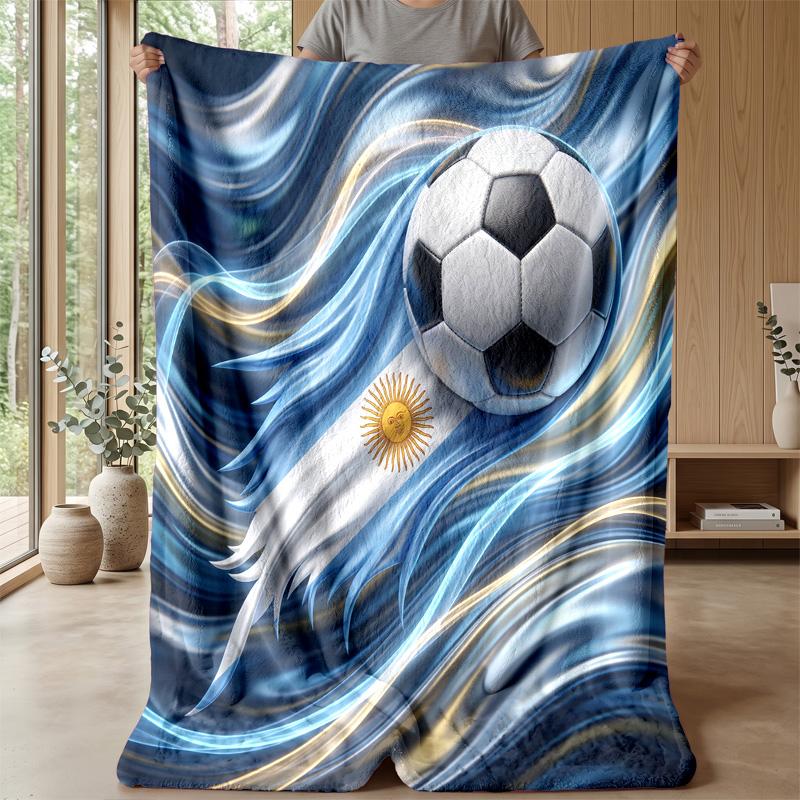 Argentina Football Printed Flannel Blanket Skin Friendly Warm Decorative Throw for Indoor Couch Bed Daily Use