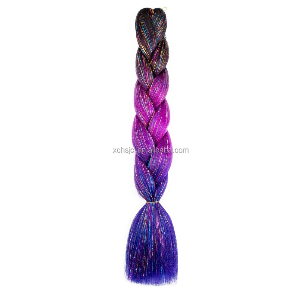 Customized Soft Heat Resistant Fiber Festival Ombre Pure 2 3 4 5 Tone Color Tinsel Glitter Jumbo Braiids