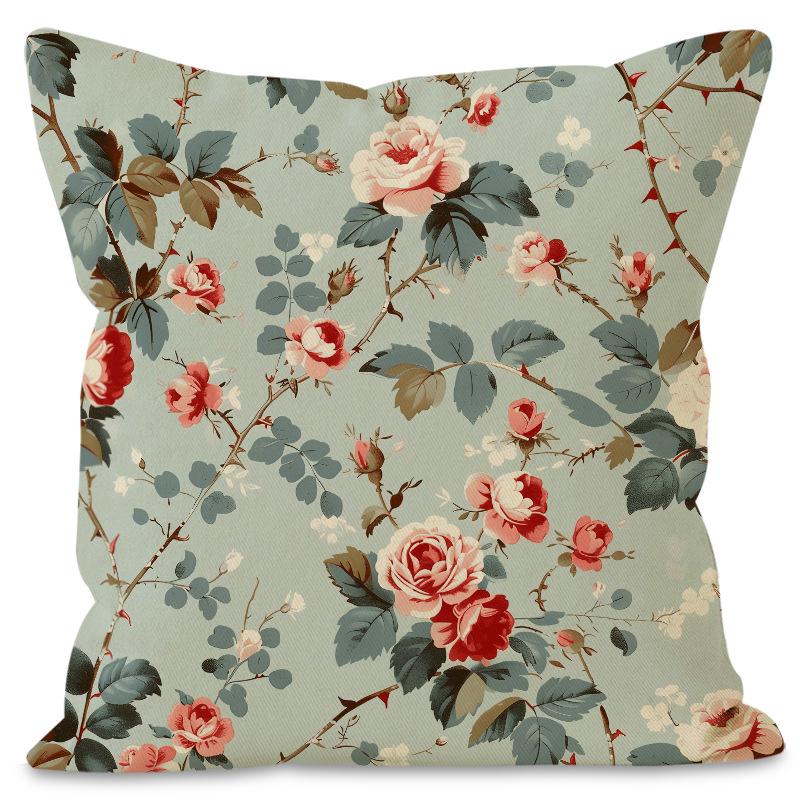 Spring Floral Linen Throw Pillow Cover for Sofa or Living Room