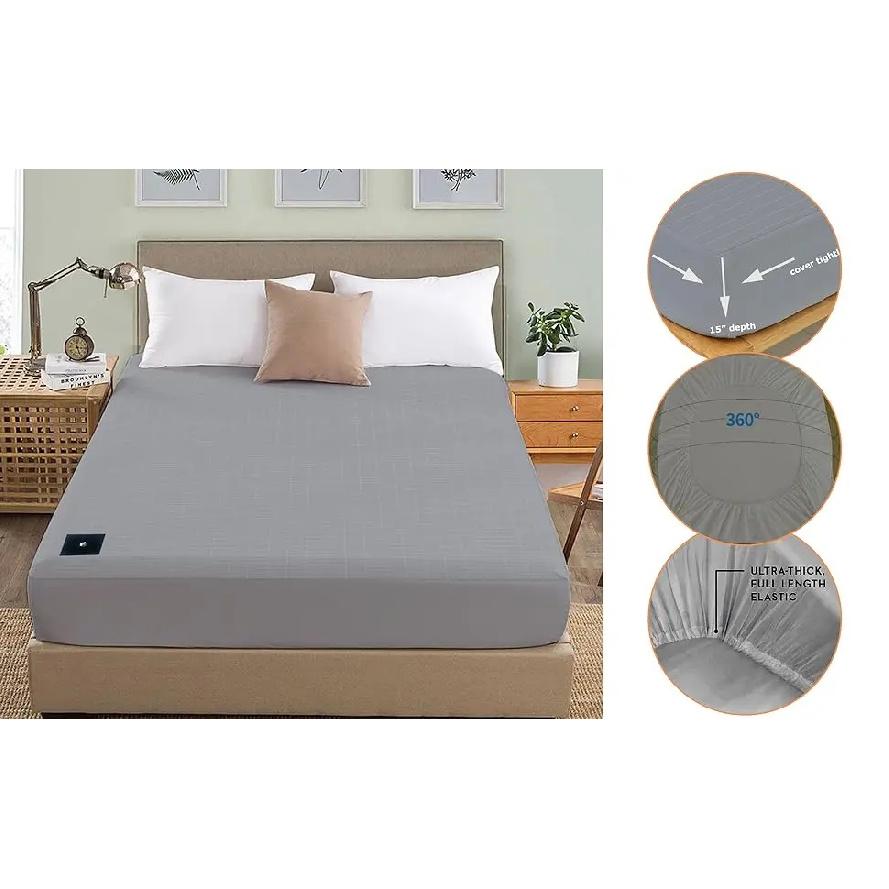 MAXSHARER Earthing Fitted Sheet Organic Cotton with Conductive Silver Fiber Grounding Bed Sheet Fitted Sheet for Nature Wellness
