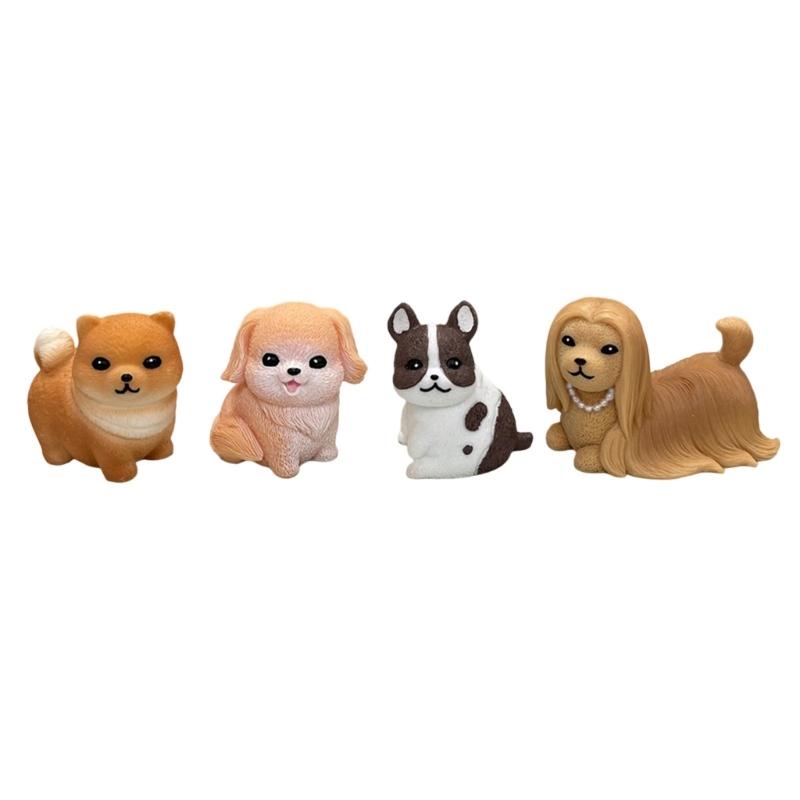 

Pack of 4 Resins Garden Miniature Puppy Dog Statues for DIY Dollhouses Decoration and Plant Pot Animal Figures Ornaments