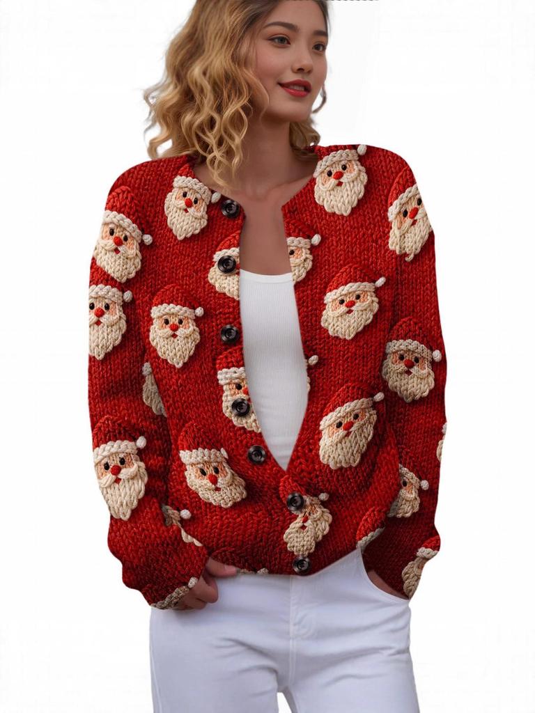 LXK-YK56 3D Print Christmas Cardigan Sweater