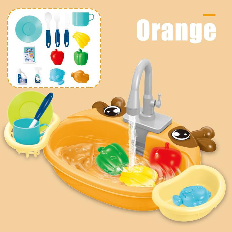 Non-Toxic Children'S Dishwashing Table Kitchen Pretend Play Faucet Cycle Out Recycling Water Electric Sink Kit Plastic Toys For Children Gift