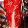Damen Sommer Cheongsam Stehkragen Pflaumenblütendruck Kurze Ärmel Geteilter Saum Qipao Slim Fit Retro Chinesischer Stil Über Knie Länge Hochzeit