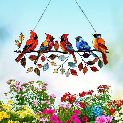 Colorful Birds Sun Catcher Acrylic Hanging Ornament Stained Glass Style Suncatcher Bird Lovers Gift for Home Window Decor Garden Porch