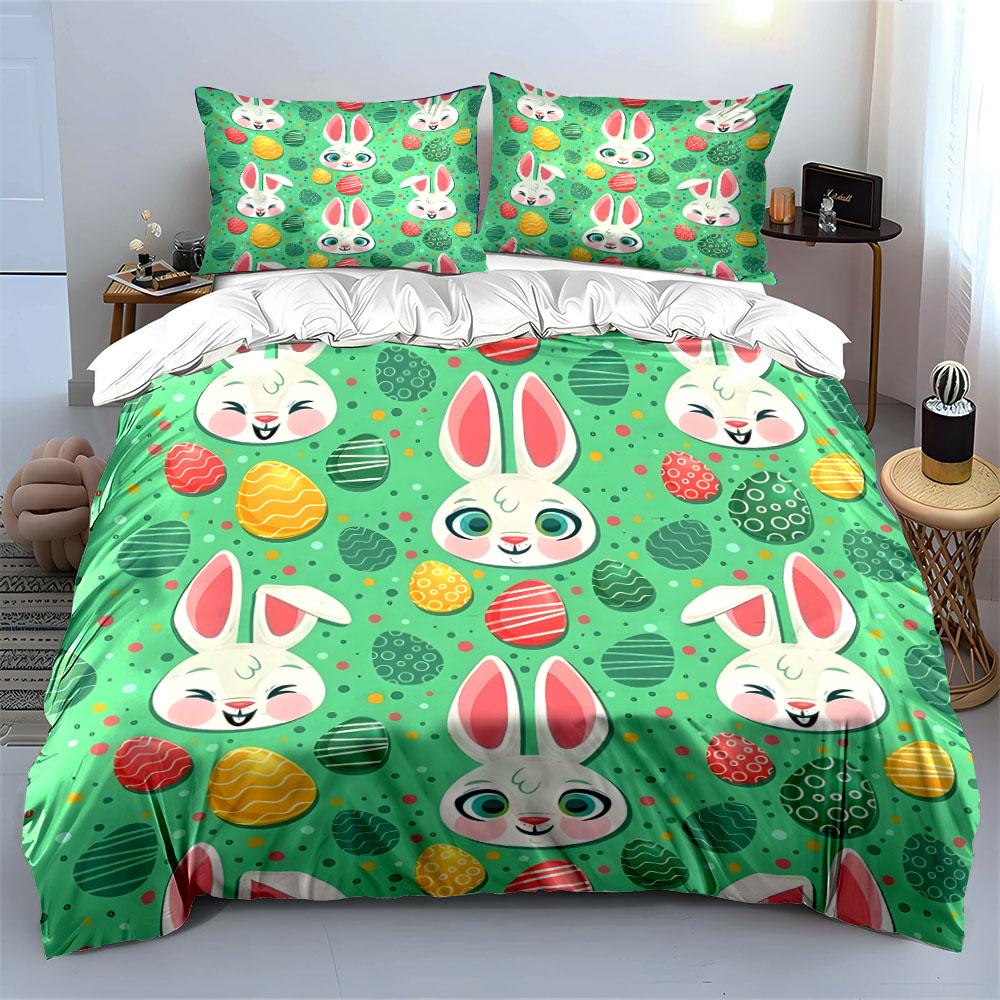 Easter Bunny and Egg Pattern Exquisite Three-piece Bedding Set Gift for Kids and Adults
