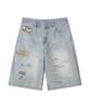 Lujeoseukeulleob Distressed Patch Bermuda Denim Pants Light Blue