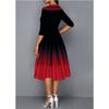 Women's Gradient Fashion Printed Temperament Mid Sleeve Waist Cinched Dress