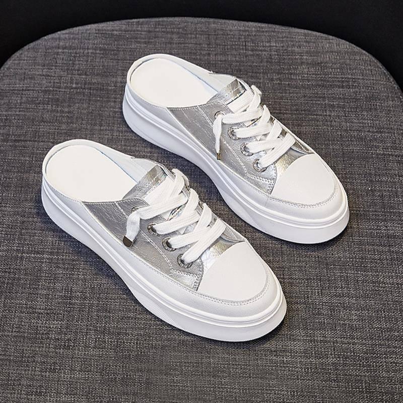 Fashion Comemore 2025 New Summer Women Shoes Flat Sneakers Women Casual Comfortable Woman White Shoe Half Slippers Platform Without Heel