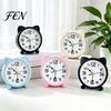 Small Metal Clock Cat Ear Alarm for Kids, Silent Non-Ticking Analog Quiet Clock, Battery Powered Home Office Desk Decor