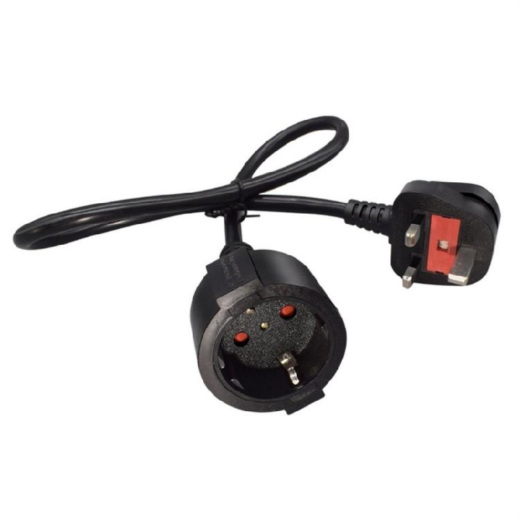 Portable Use Cable, EU 4.8mm Female Receptacle with British Three Pin Male End, Black Three Wire Cord for Mains Matching