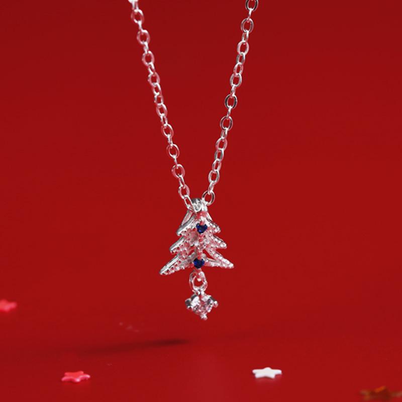 

Ожерелье из серебра 925 пробы в виде рождественской елки с подвеской из голубого циркона для женщин - Ретро праздничный чокер в подарок 925 Silver