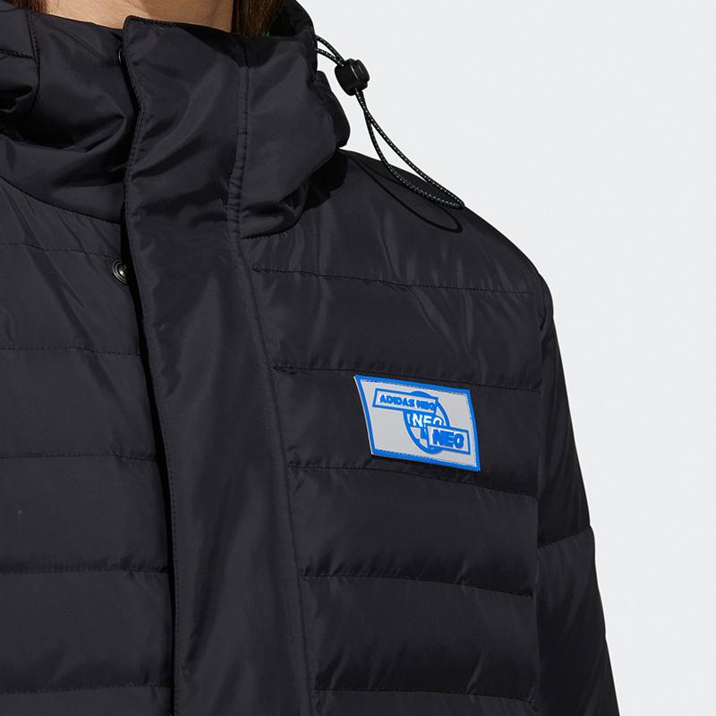 Adidas Neo Colorblock Letter Print Sports Hooded Down Jacket Men Outerwear Black H45275