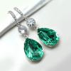 Large Pear Cut Green Gem with Halo Round Zircon Dangle Drop Earrings
