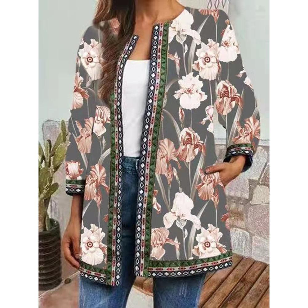 

GMXIA осень зима винтажный этнический стиль принт большой размер куртка кардиган женская одежда XXXXXL