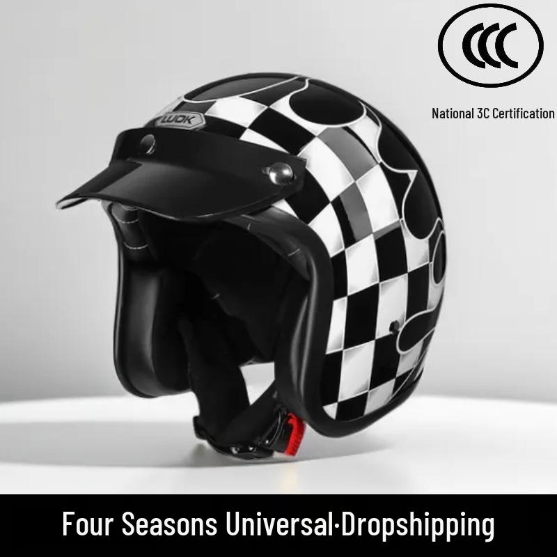 Electric Vehicle Retro Motorcycle Helmet 3/4 Cap, Men & Women Spring Fierce Fire Design