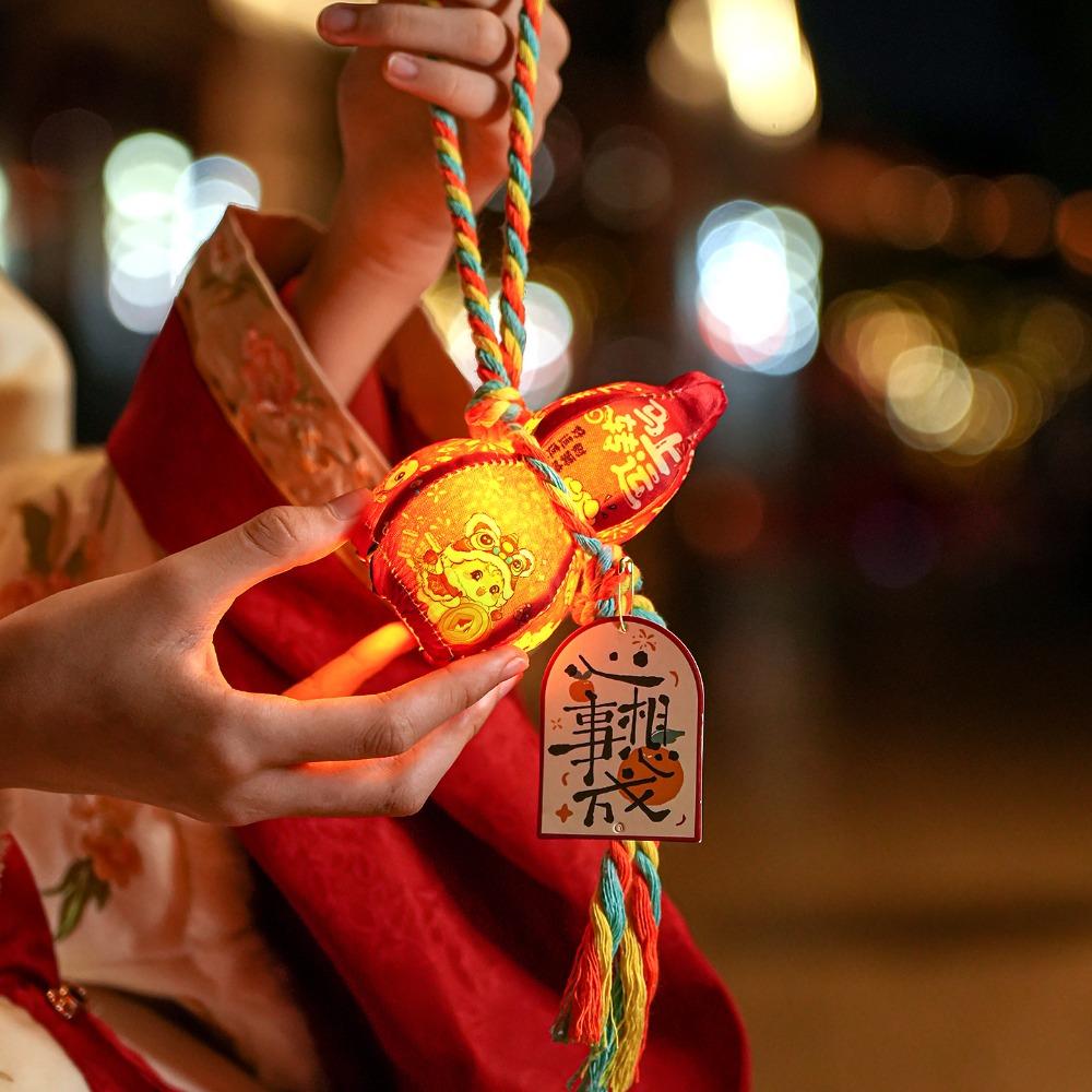 Year of The Horse Chinese Style Lantern with Tassel Blessing Words Luminous Gourd Lantern Handmade Printed