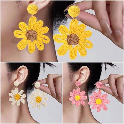 Sweet, Small, Fresh, Summer Seaside Vacation Wind, Woven Flower Stud Earrings, Exaggerated Earrings, Square And Round Face, Small Earrings