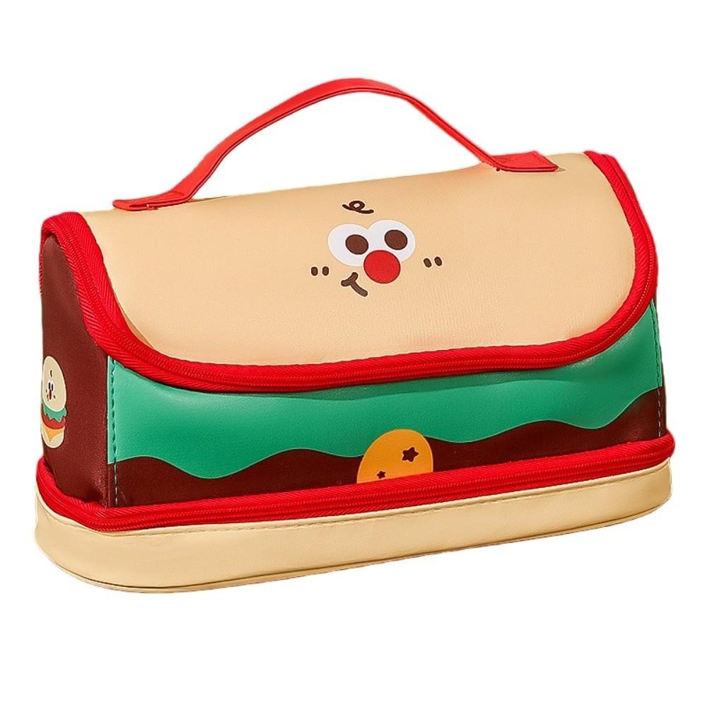 Hand-held Cartoon House Pen Bag PU Leather Waterproof Food Fruit Burger Cow PU Stationery Bag Large Capacity Sausage Dog