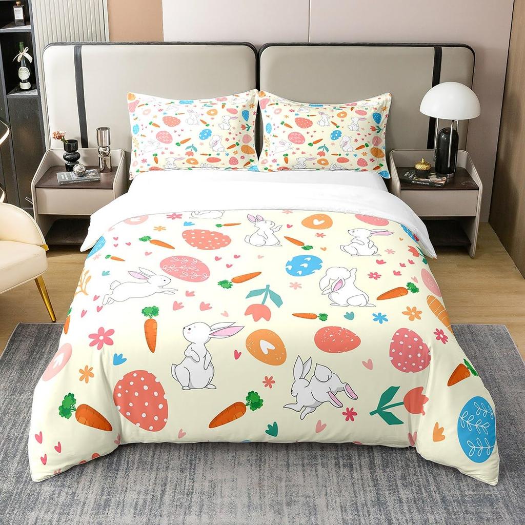 Rabbit Duvet Covers For Children Boys Girls Kawaii Animal Comforter Covers With 2 Pillowcases 3 Pcs Bedding Sets Queen King Size