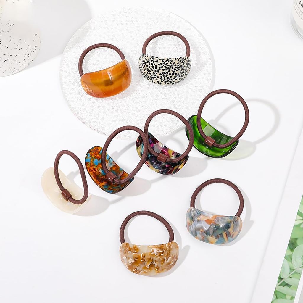 Acrylic Cuff Hair Ties Elastics Ponytail Holder Hair Bands Ropes French Hair Cuff Wrap Hair Rubber Accessories for Women Girls 5pcs Oval