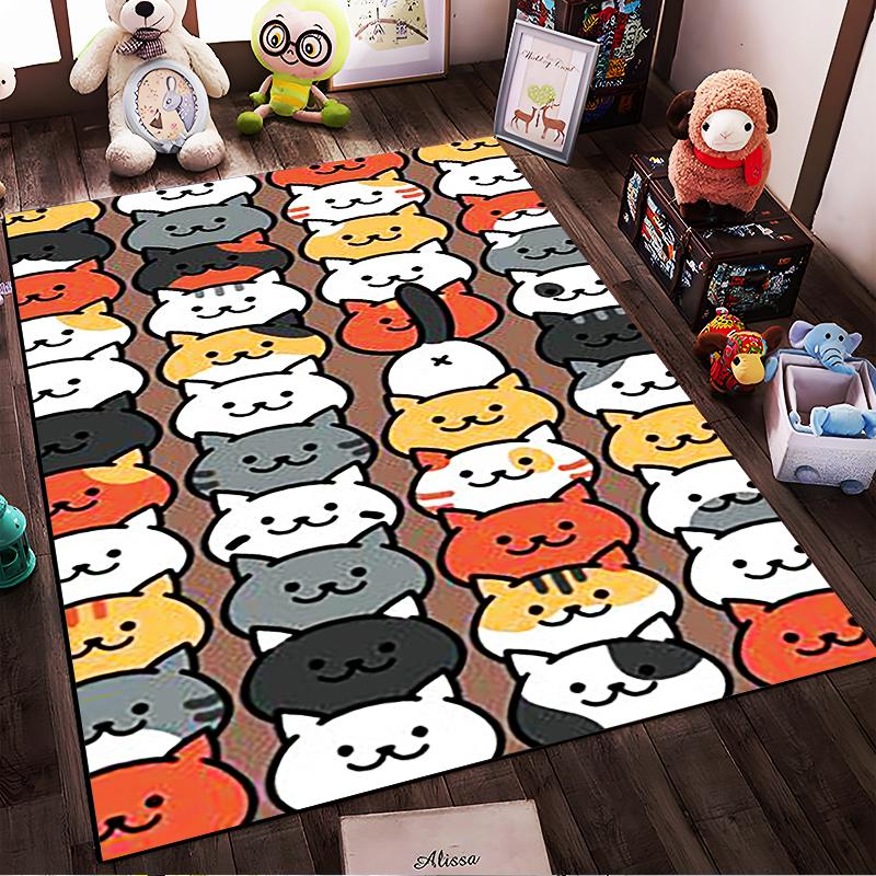 Cute Cartoon Cats Pattern Rug Non-slip Rug Suitable for Living Room and Bedroom Sofas.