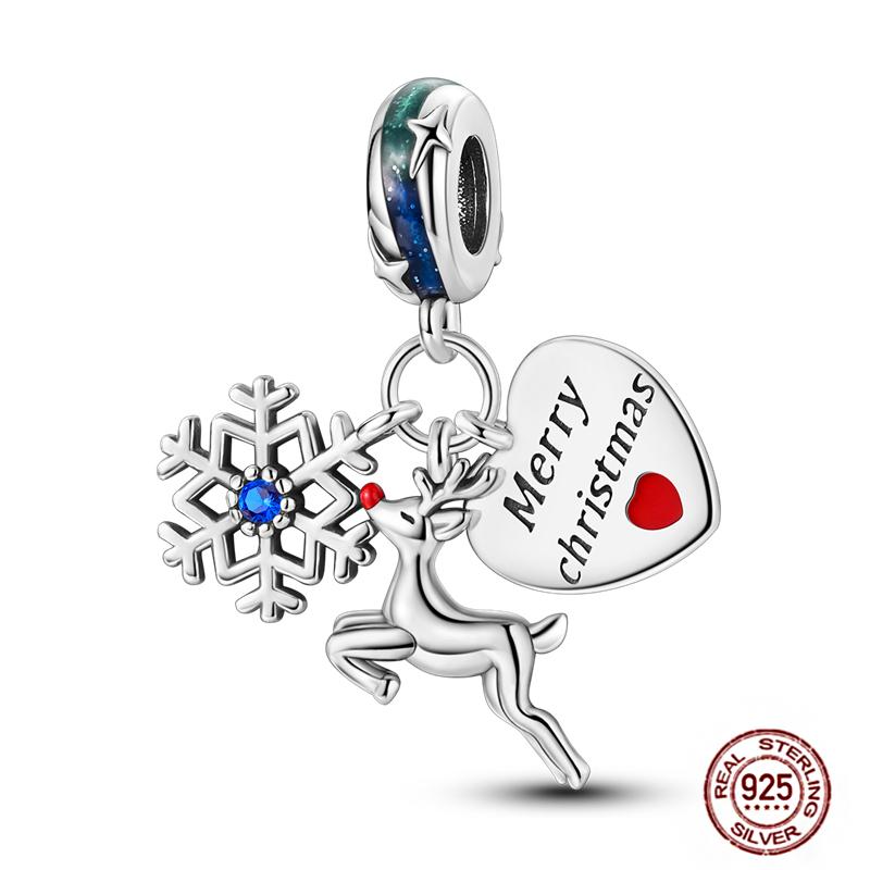 Christmas Charms Copper Fit Pendant Original Bracelets Santa Claus Snowflake Tree Gingerbread Man Beads Diy Jewelry