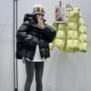New down cotton clothes women's short cloud puffs hooded square loose fashion women's coat