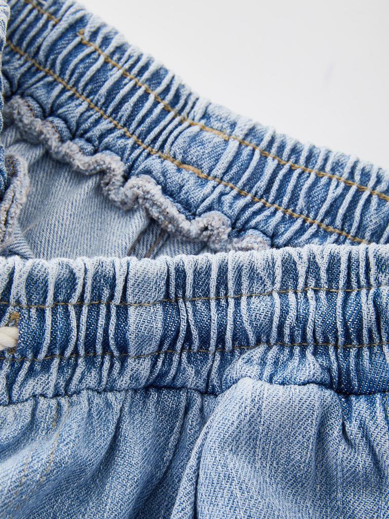 Icaruk Blue Washed Linen Elastic Waist Denim Shorts Dspt101