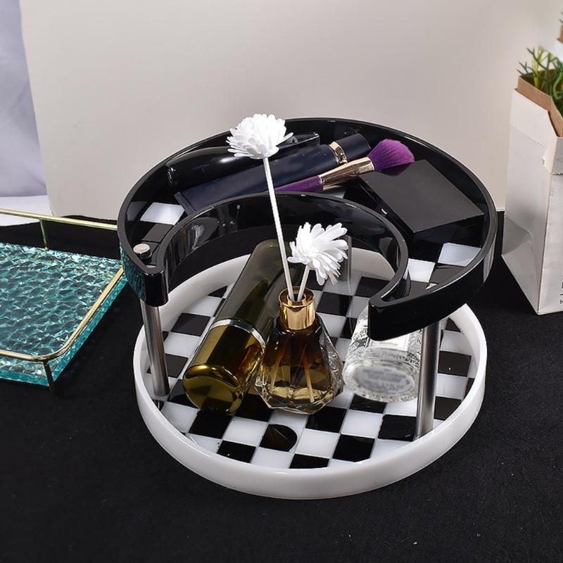 2 Tier Resin Tray Molds Round/Moon Epoxy Resin Casting Mold for DIY Makeup Tools Trinkets Jewelry Storage Box Making