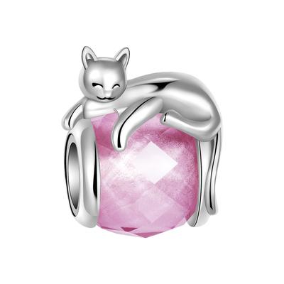 925 Sterling Silver Pink Cat Beads Fit Original Pandora Charm Bead Charm Bracelet Necklace Trinket Diy Women Jewelry
