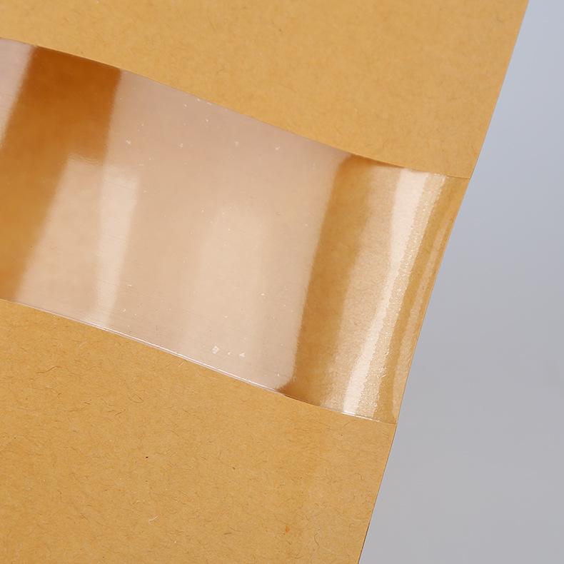 High-Definition Windowed Kraft Paper Self-Sealing Stand-Up Pouch for Tea or Food Packaging