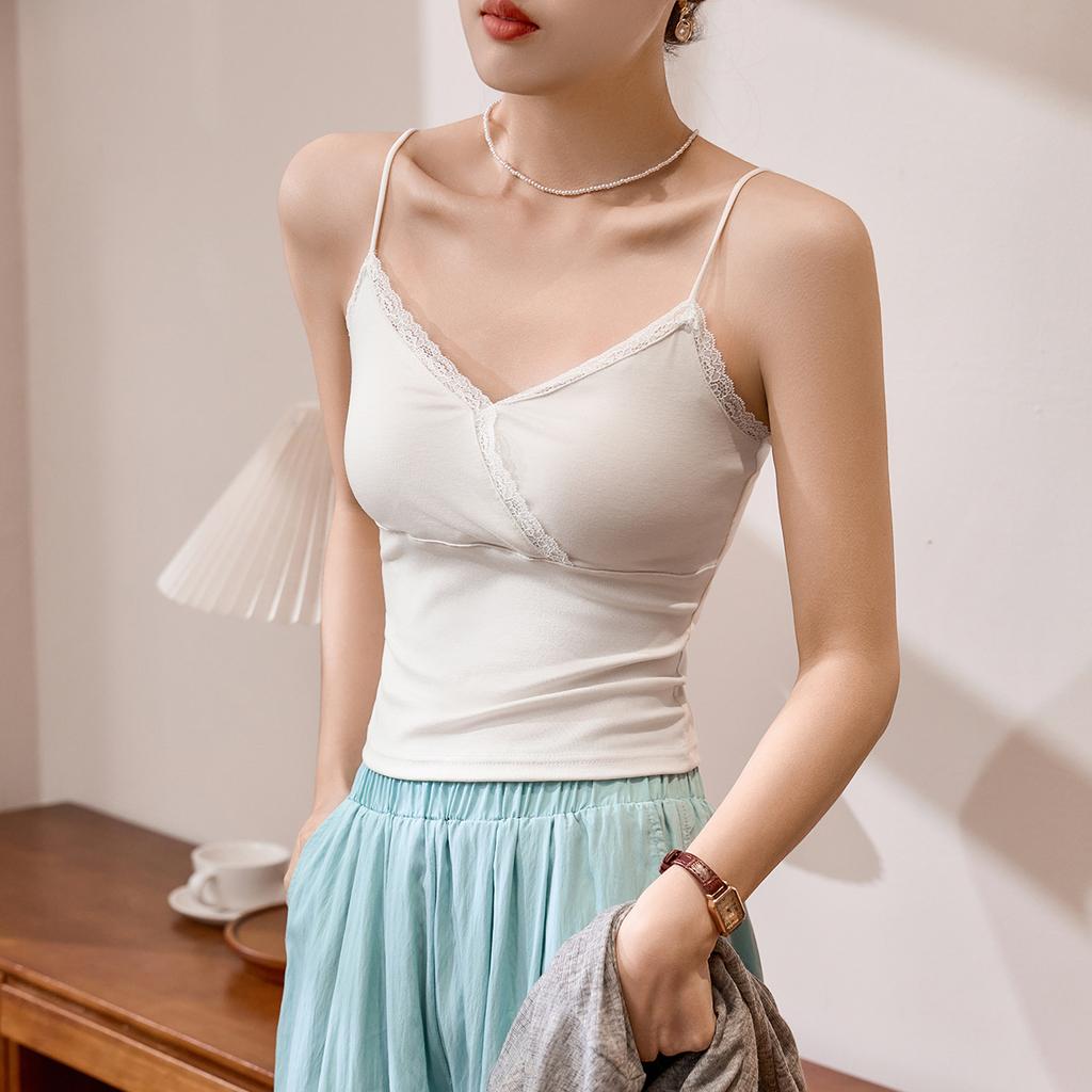Gilet Sospensorio in Pizzo con Scollo a V per Donna in Estate Corto Vita Alta Sexy da Indossare Dentro e Fuori