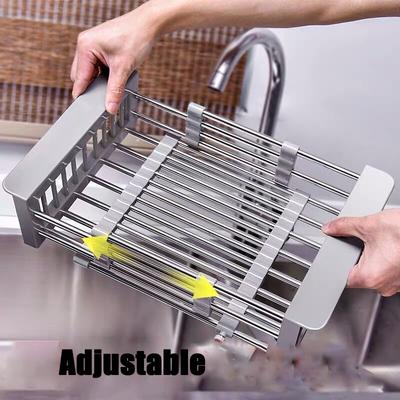 Abtropfgestell für die Spüle, Abtropfgestell, Abflusskorb, ausziehbar, für Küche, Geschirrspüler, Lagerregal aus Edelstahl
