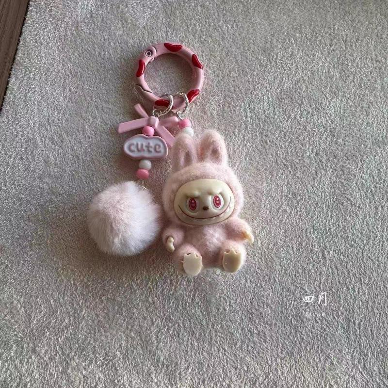 Roztomilý flokovaný sáček pro pár přívěsek na klíče od auta dekorativní přívěsek řetízek na mobil