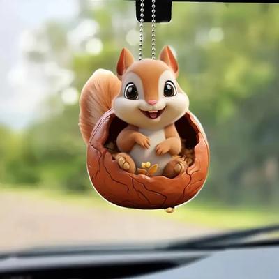 Car Pendant Squirrel Hanging Ornament with Lanyard Easy To Hang Realistic Shape Adorable Animal Pendant Xmas Tree Decoration