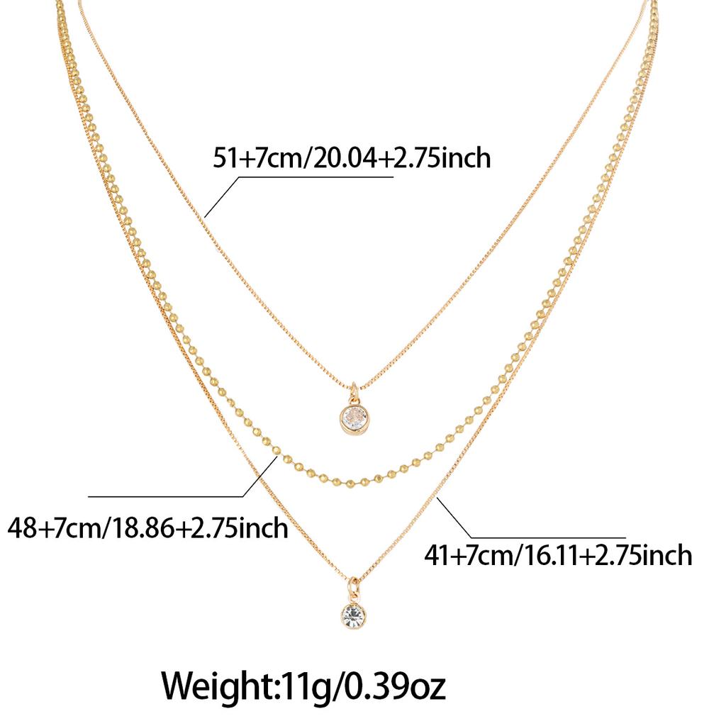 3 Fashionable and Simple Round Buckle Zircon Pendant Chains with Multi-layer Stacking Design for Women's Necklaces