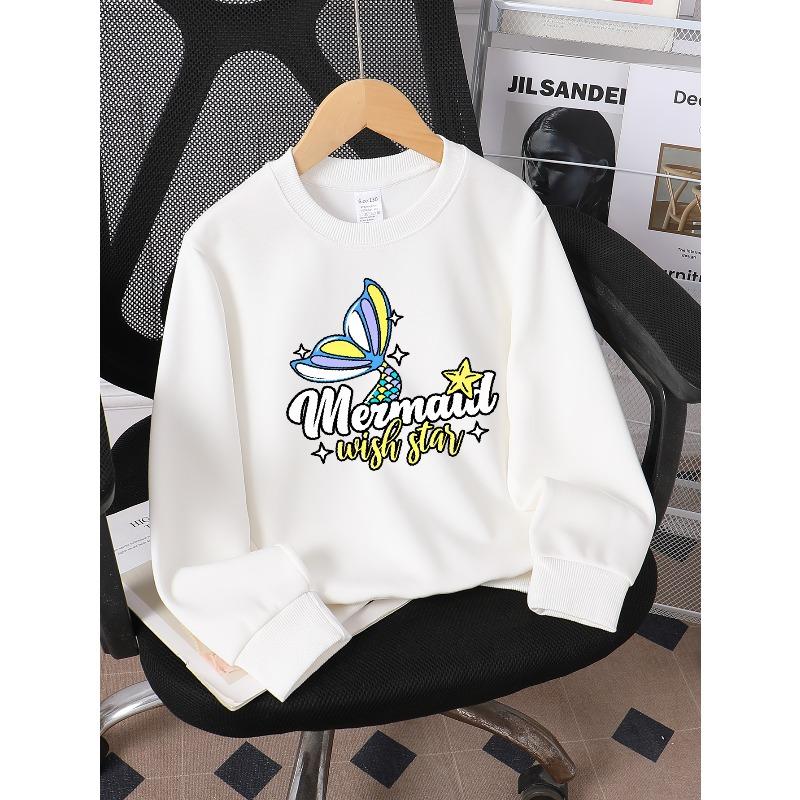 Girls' Soft Crewneck Sweatshirt Mermaid Wish Star Print Design with Cute Creative Print, Casual All-Match for Fall Winter, Ideal Holiday Present