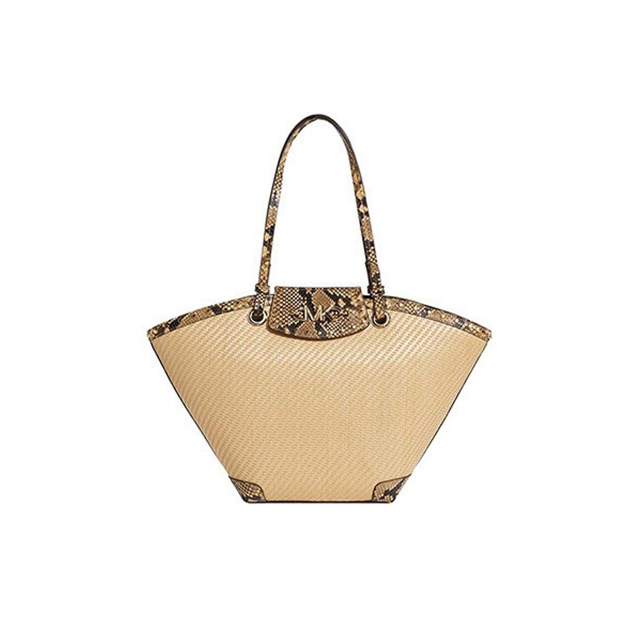 Michael Kors Izzy Classic Solid Woven Commuter Fashion Straw Shoulder Bag Medium Women shoulder bag Natural 30T1GZYT8W-NATURAL Basic Set (Bag+Dust Bag)