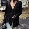 Blouses en Dentelle à Manches Longues Vêtements pour Femmes Hauts Sexy ajourés Transparents Chemises Blanches d'Été