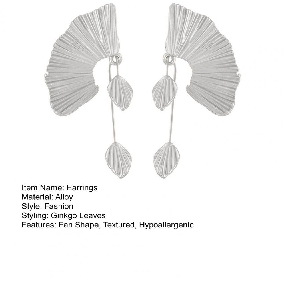 Women Fashion Dangle Earrings Ginkgo Leaf Fan Shape Earrings Vintage Boho Textured Dangle Earrings Jewelry Gifts for Her
