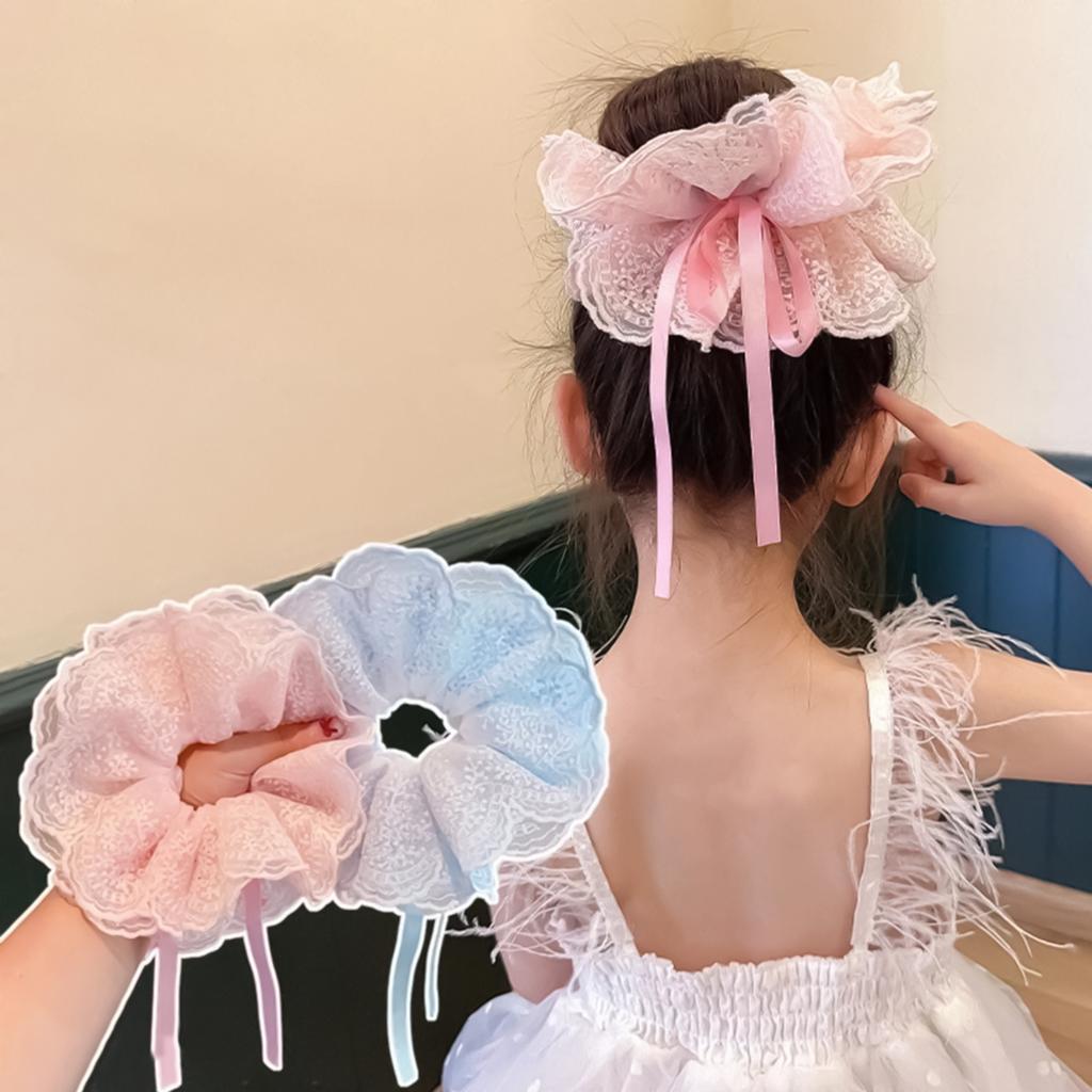 Lace Hair Ties Adjustable Bow Scrunchies with Drawstring for Women Girls Hair Accessories Party Matching