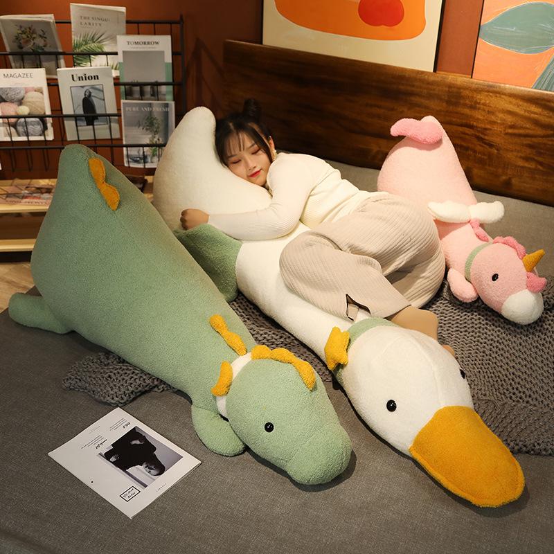 Soft cute duck long throw pillow dinosaur plush toy girl sleeping doll pinch legs large throw pillow backrest