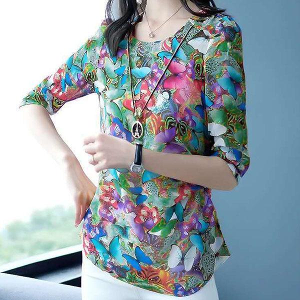 M-5XL Women's Spring and Summer Large Size Printing Tops Female Autumn Loose Casual Half Sleeve Blouses