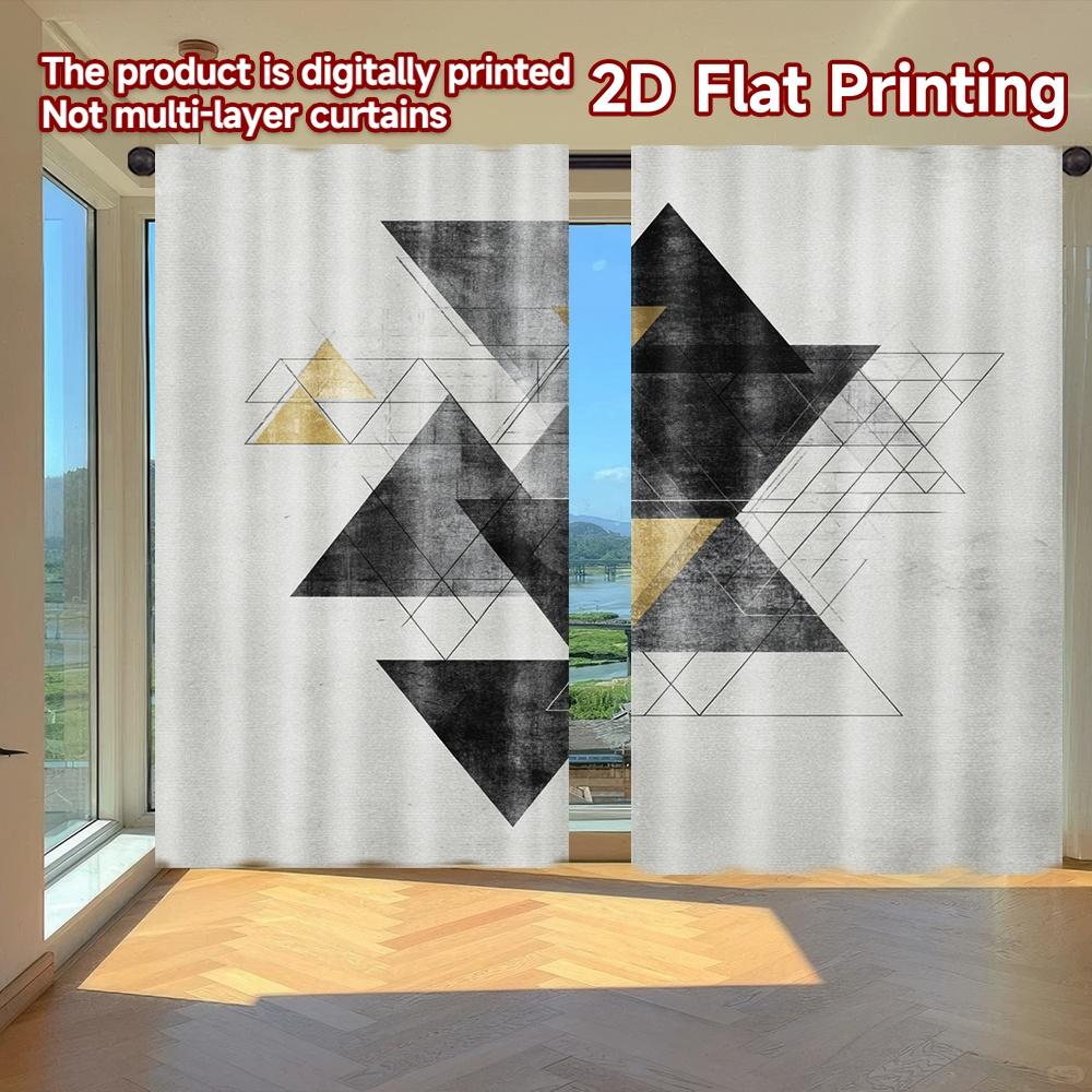 

2D FLAT PRINTING 2pcs Curtains (Without Rod) Golden Triangle Abstract Valentine is day Festival Chic Print Curtains Polyester 100*130 Rod Pocket 1pcs
